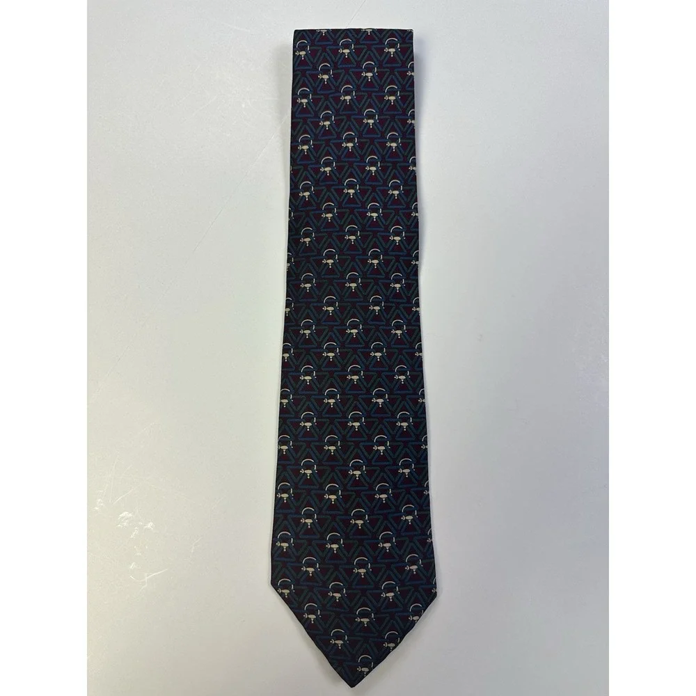 Vintage Christian Dior Geometric Pattern Silk Neck Tie‎ Maroon Link